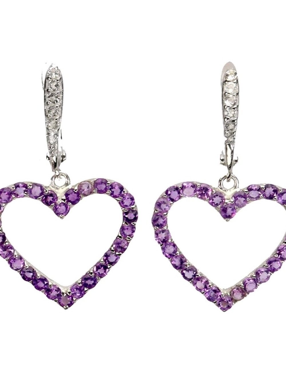 925 Sterling Silver Heart Earrings With Natural Amethyst 2mm Gem